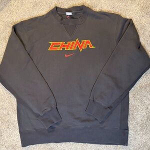 Nike Men's Black Crewneck Sweater China Logo With Stars On Back